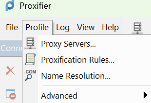 Proxifier Profile menu